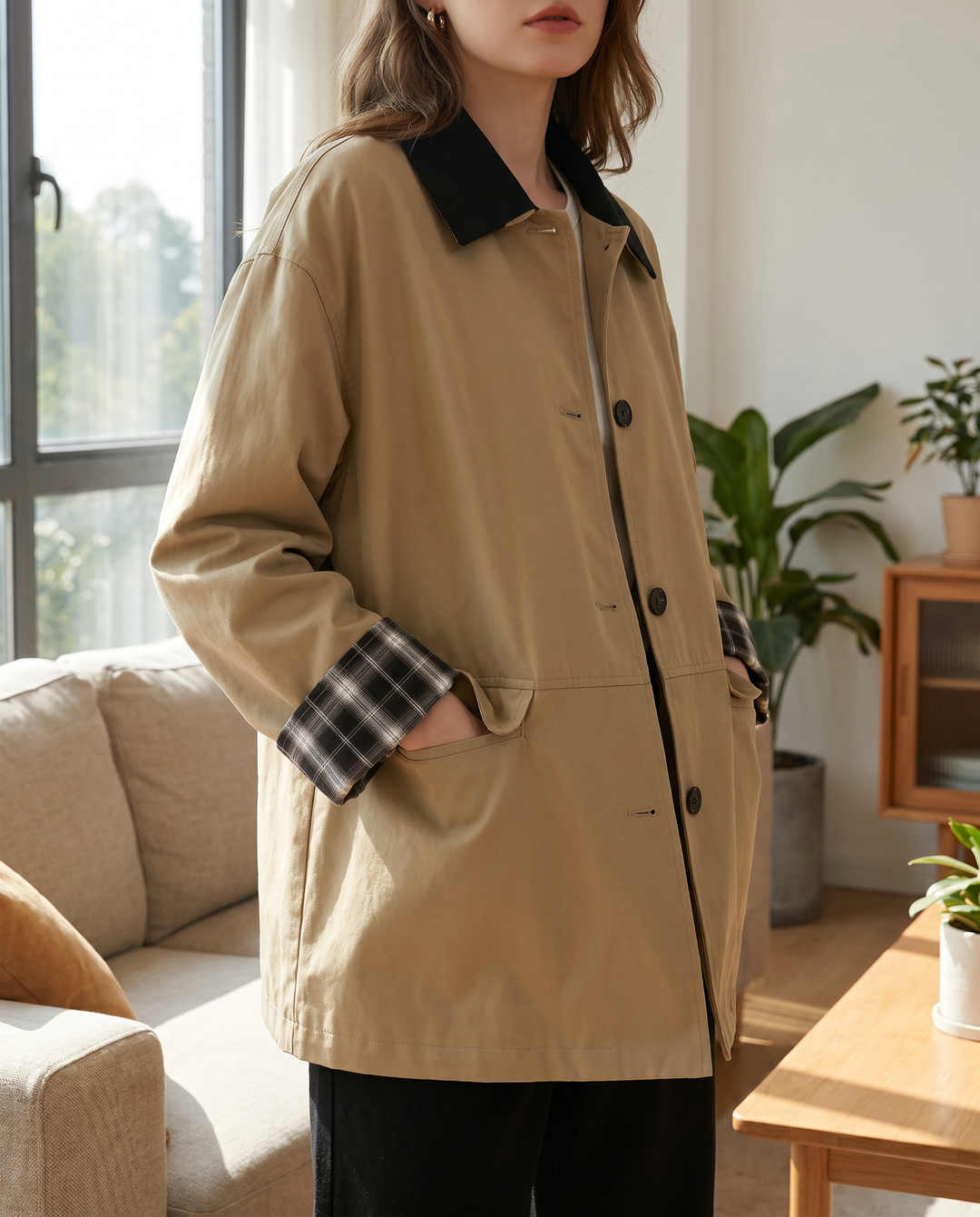 Veste Oversize à Col Contrasté Femme