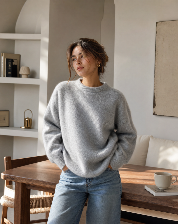 Pull Oversize Duveteux à Col Rond Femme
