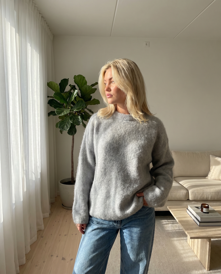 Pull Oversize Duveteux à Col Rond Femme