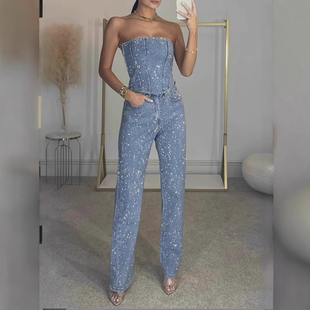 Combinaison Soirée Bustier à Sequins Femme