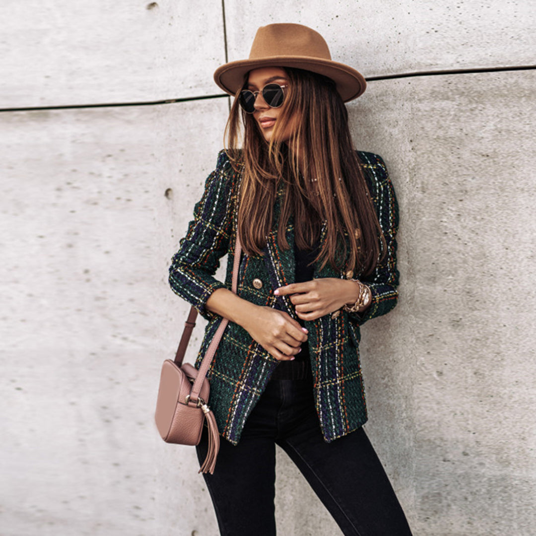 Blazer Tweed Carreaux Femme