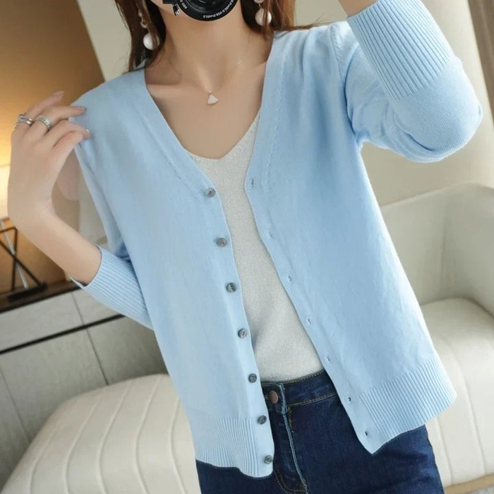 Gilet Boutonné Col V Côtelé Femme