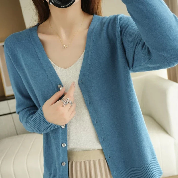 Gilet Boutonné Col V Côtelé Femme