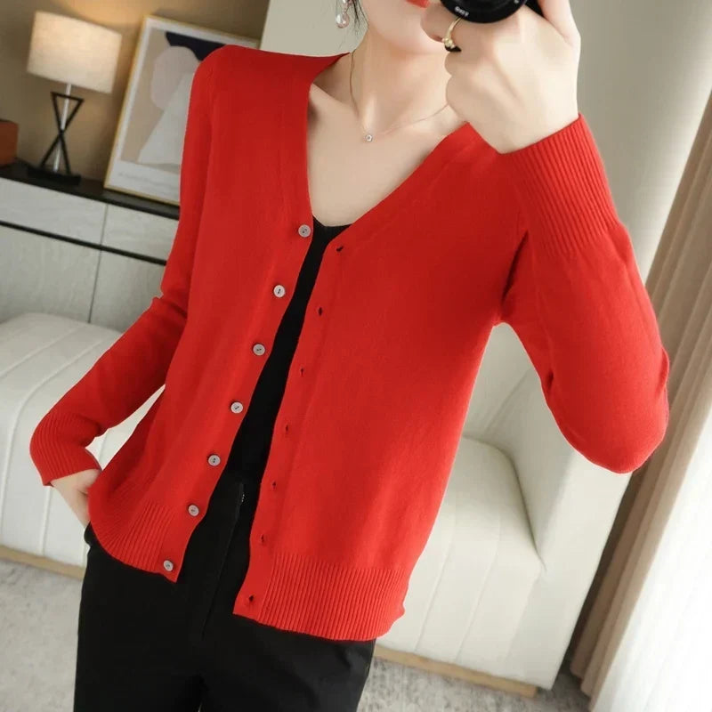 Gilet Boutonné Col V Côtelé Femme