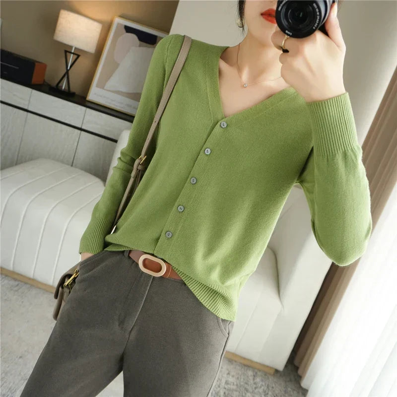 Gilet Boutonné Col V Côtelé Femme