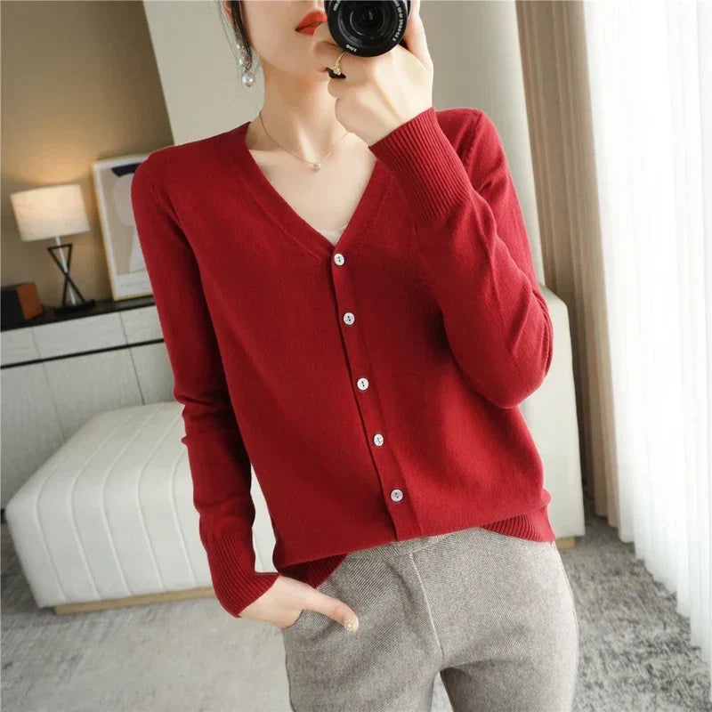 Gilet Boutonné Col V Côtelé Femme