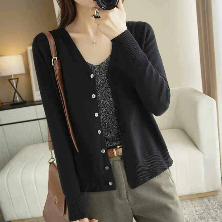 Gilet Boutonné Col V Côtelé Femme