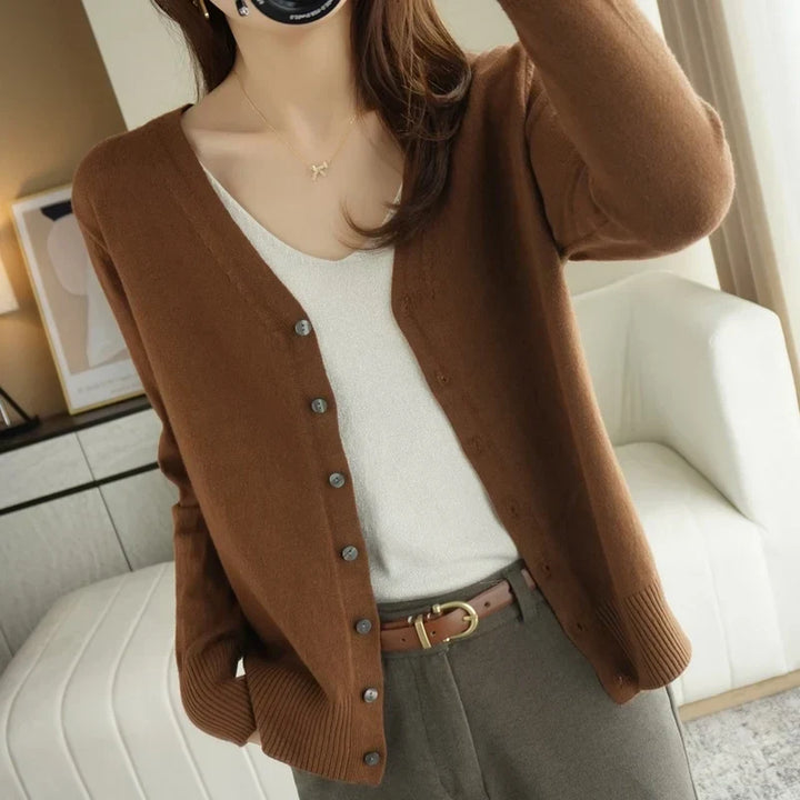 Gilet Boutonné Col V Côtelé Femme