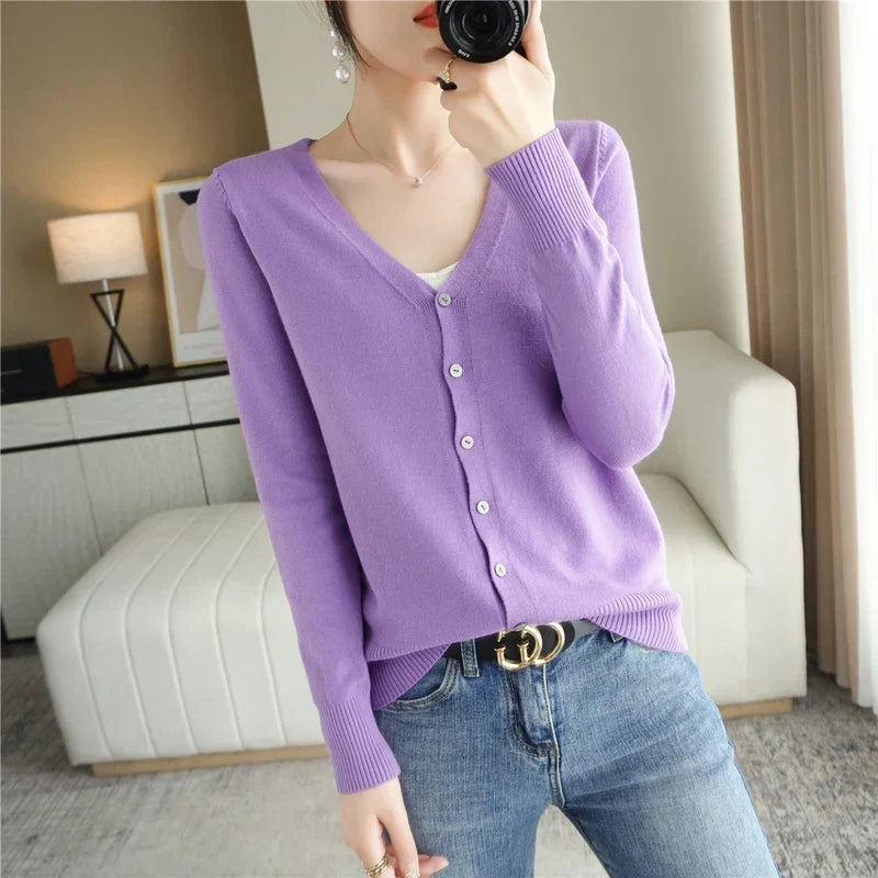 Gilet Boutonné Col V Côtelé Femme