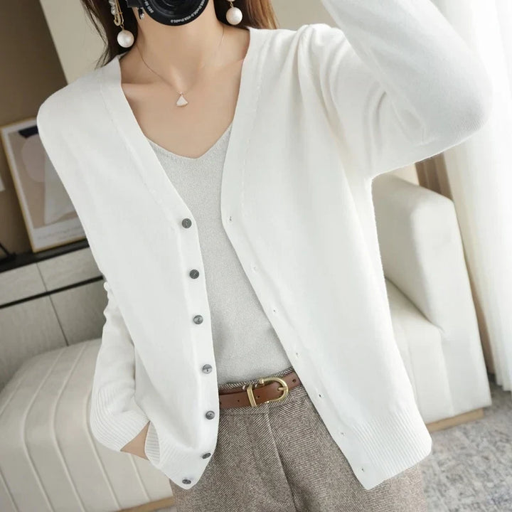 Gilet Boutonné Col V Côtelé Femme