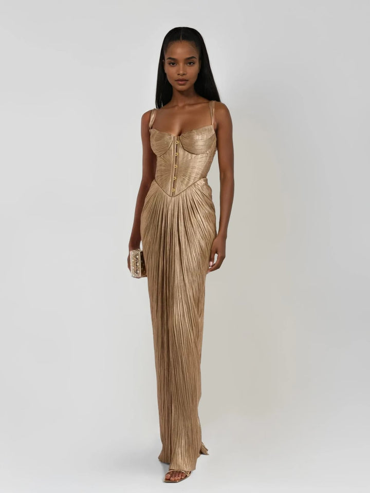 Robe Maxi Plissée Bustier Élégante Femme