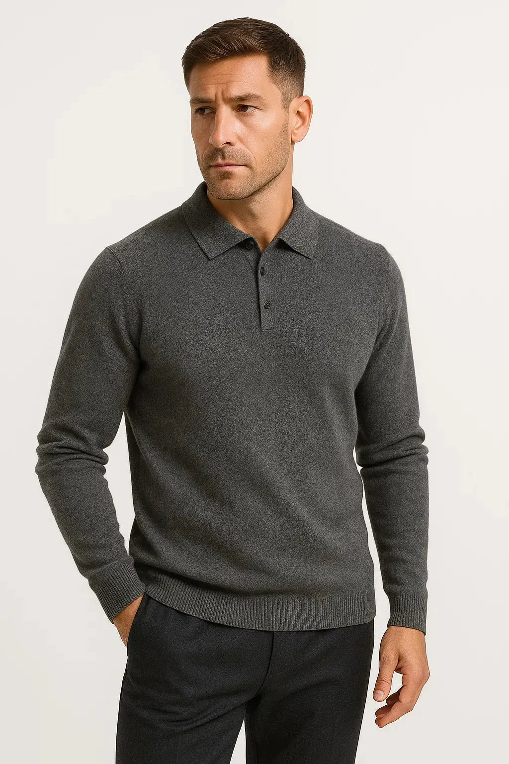 Polo à Manches Longues et Col Boutonné Homme