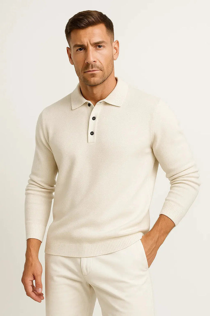 Polo à Manches Longues et Col Boutonné Homme