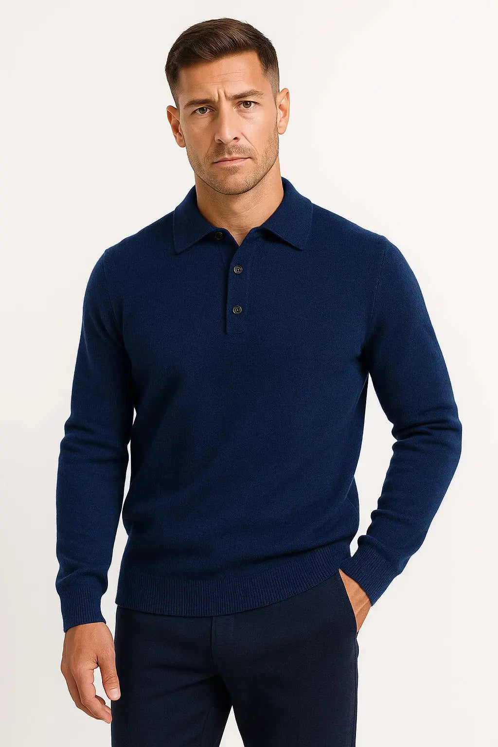 Polo à Manches Longues et Col Boutonné Homme