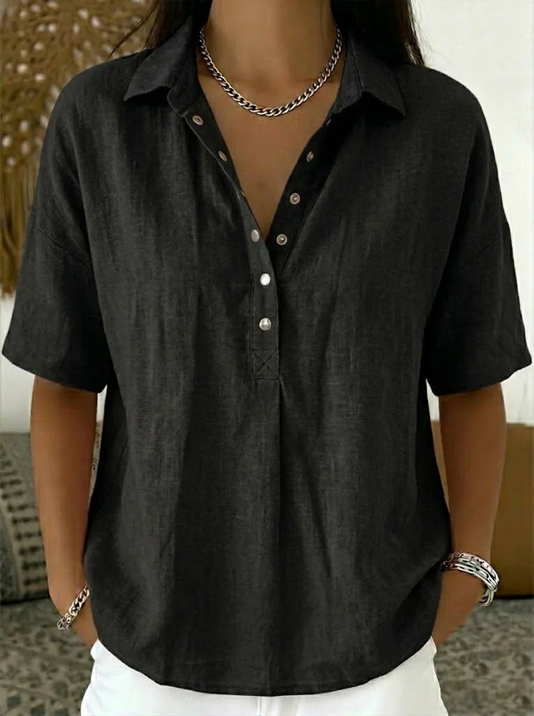 Chemise Effet Lin Manches Courtes Femme