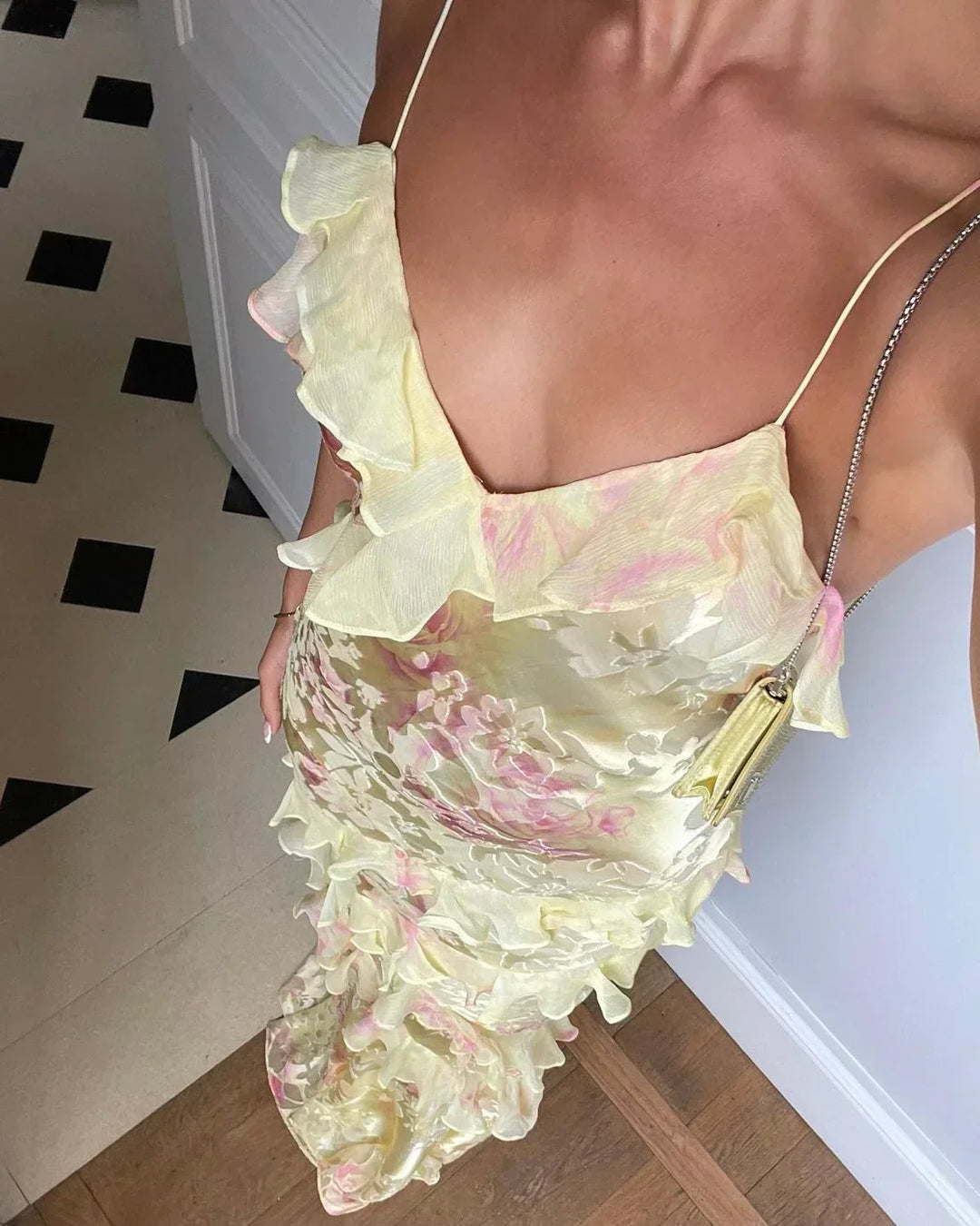 Robe Longue Fleurie Volants Femme