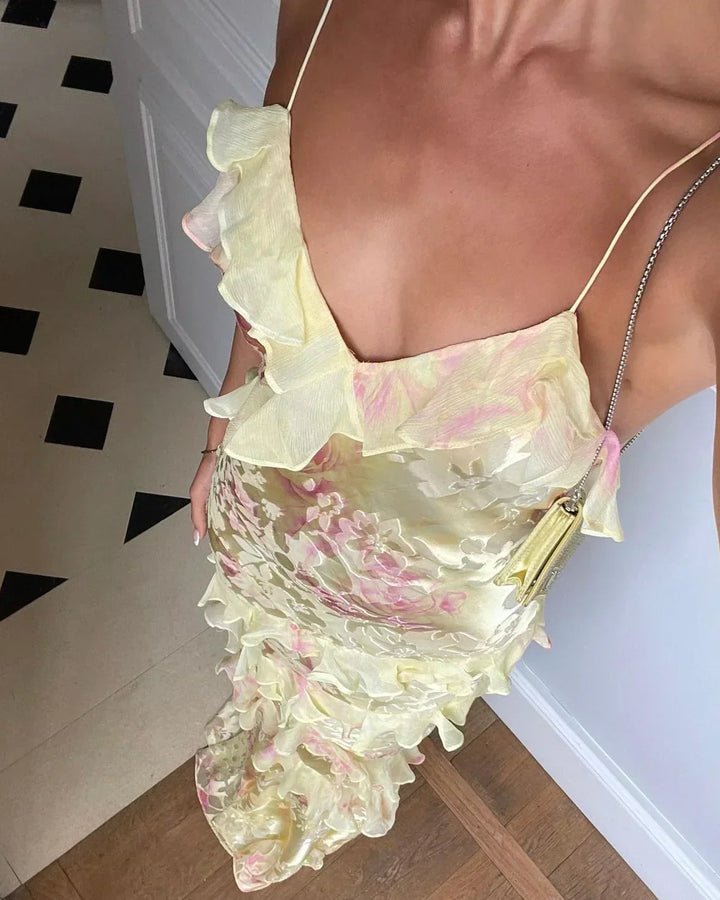 Robe Longue Fleurie Volants Femme