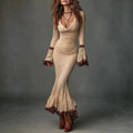 Women's Draped Long-Sleeve Maxi Dress