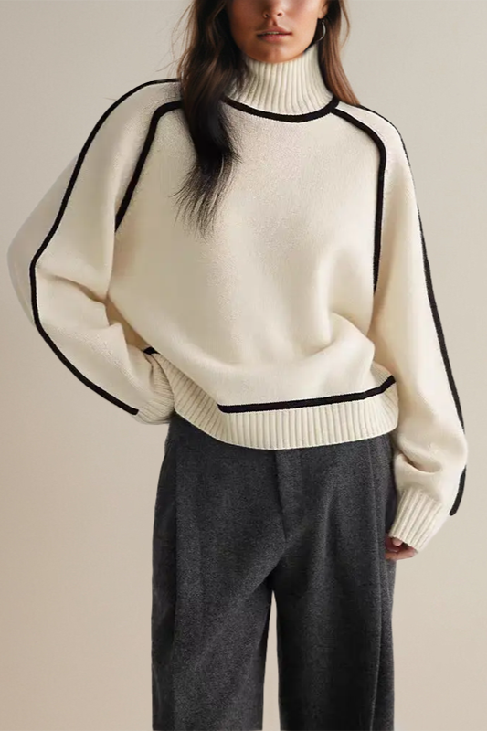 Pull Oversize à Col Roulé Et Lignes Contrastées Femme