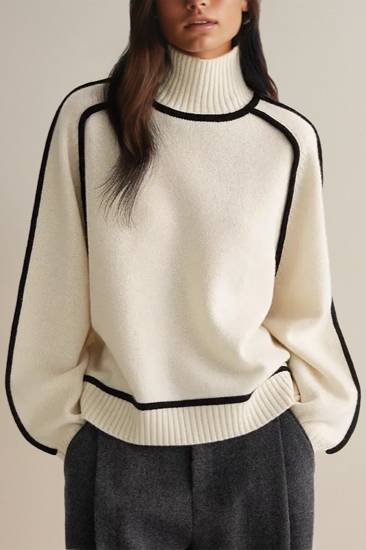 Pull Oversize à Col Roulé Et Lignes Contrastées Femme