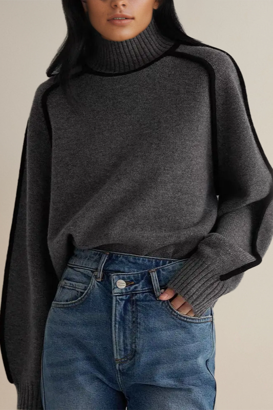 Pull Oversize à Col Roulé Et Lignes Contrastées Femme
