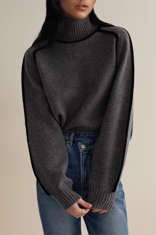 Pull Oversize à Col Roulé Et Lignes Contrastées Femme