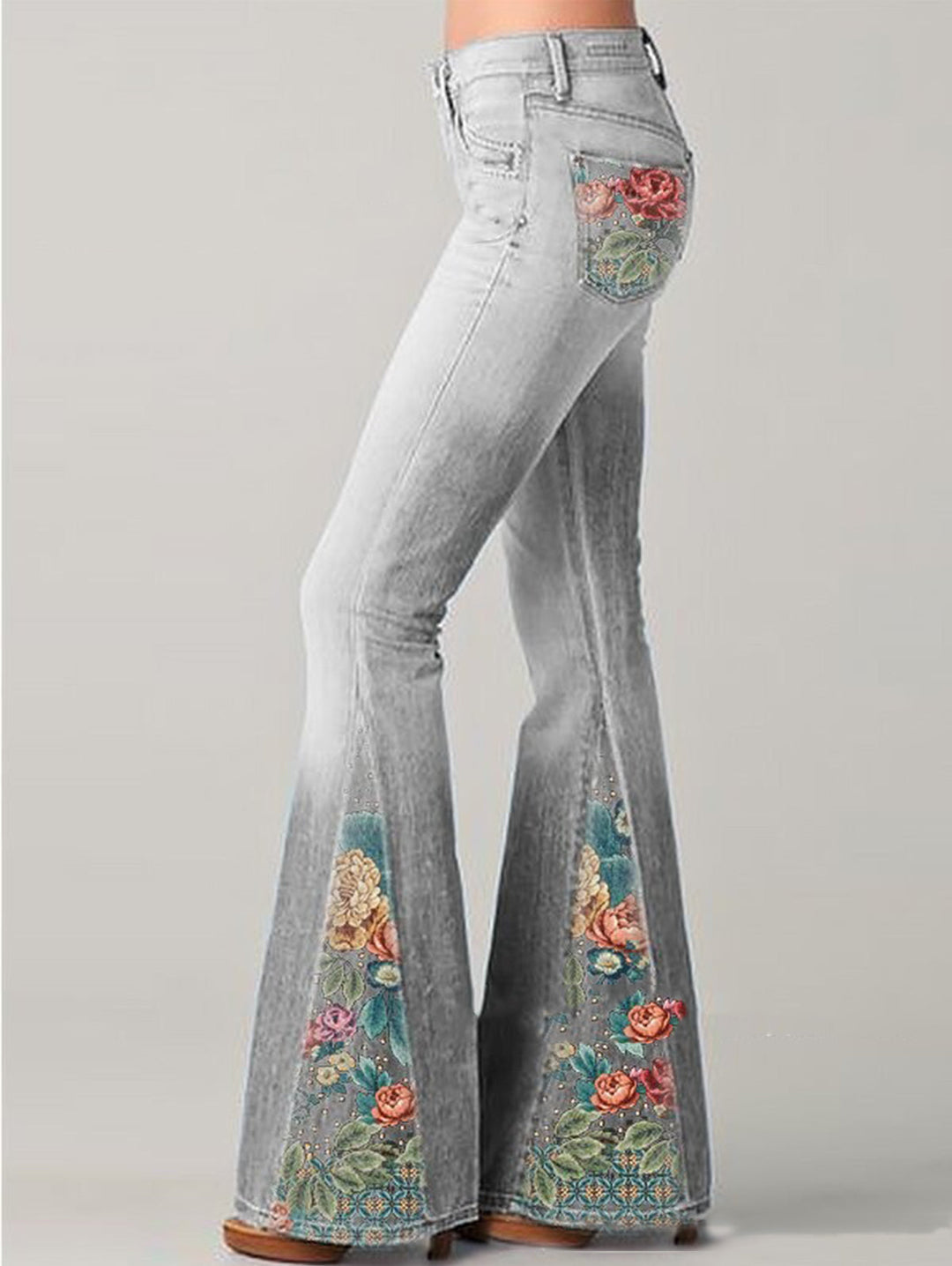 Jean Flare à Broderies Florales Femme