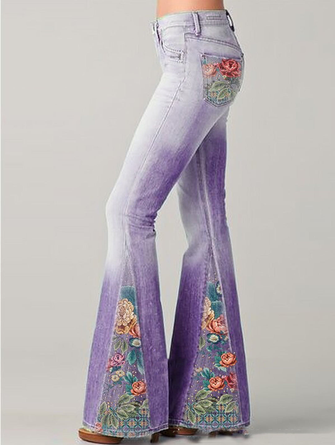 Jean Flare à Broderies Florales Femme