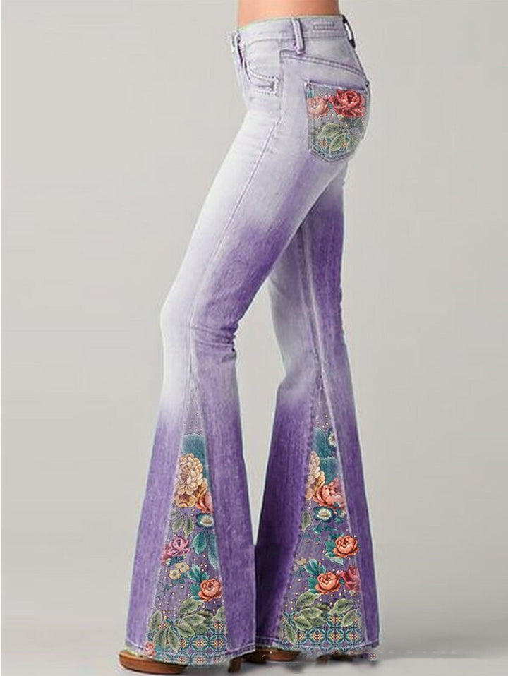 Jean Flare à Broderies Florales Femme