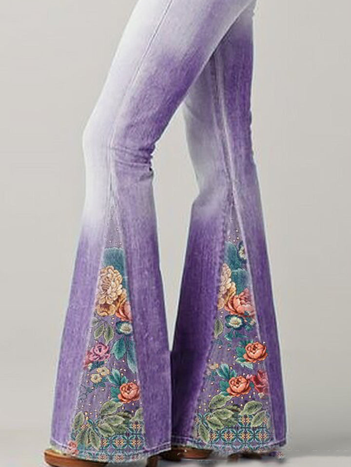 Jean Flare à Broderies Florales Femme