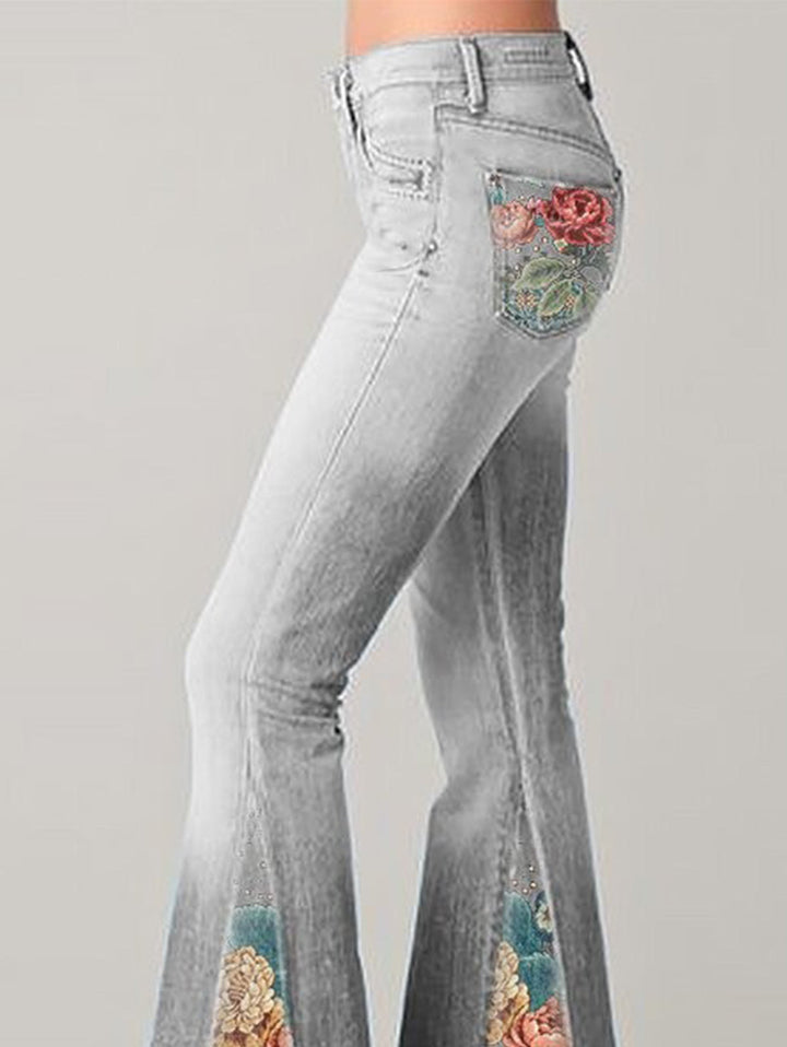 Jean Flare à Broderies Florales Femme