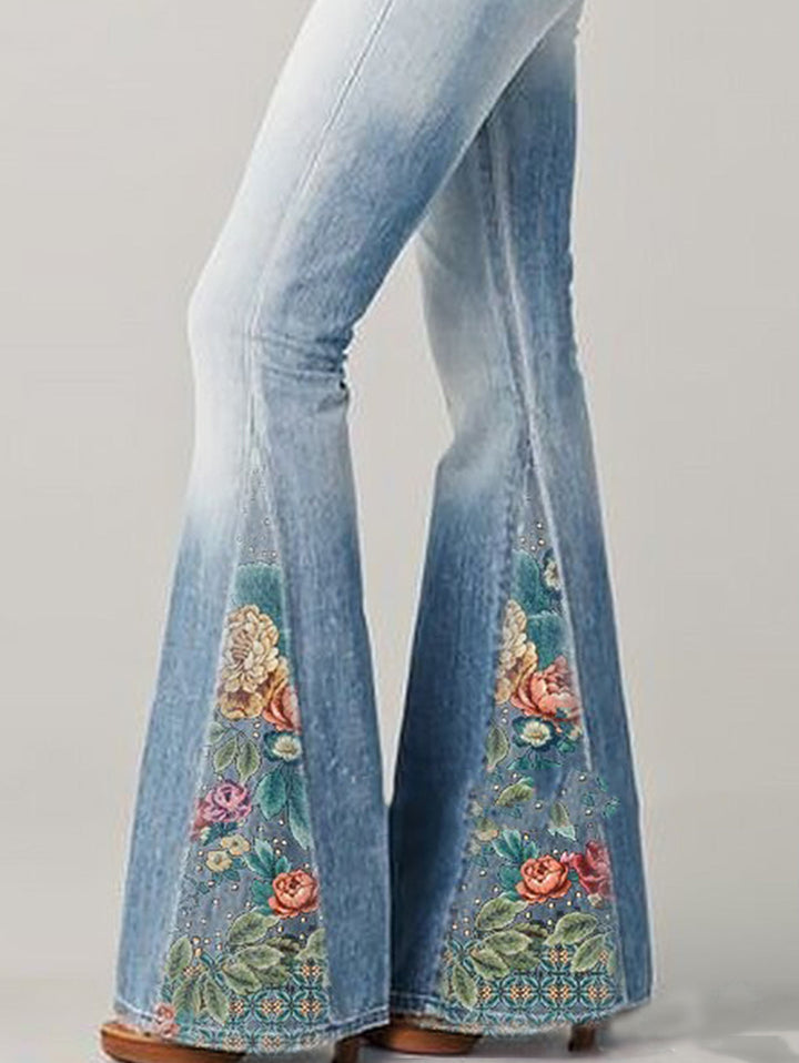 Jean Flare à Broderies Florales Femme