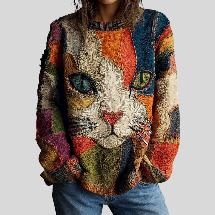 Pull Motif Chat À Manches Longues Femme