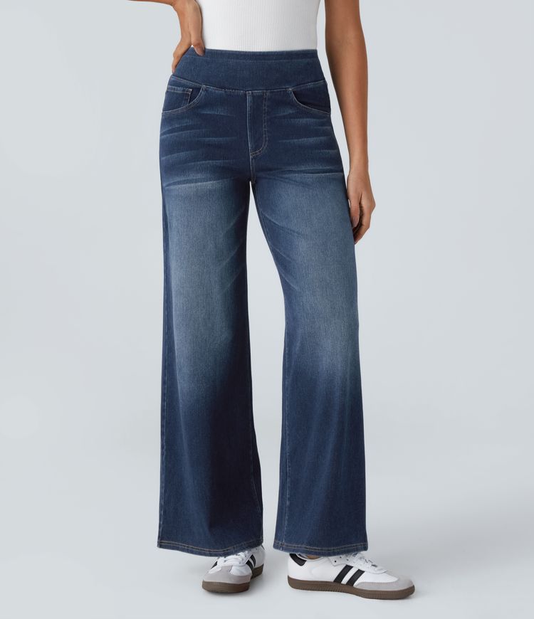 Jean Large Taille Haute à Jambe Évasée Femme