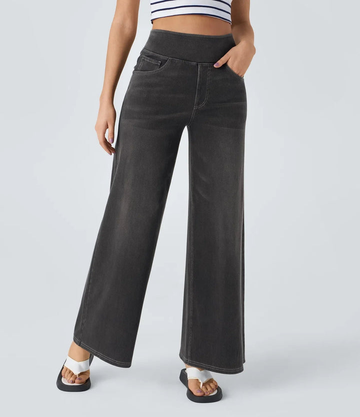 Jean Large Taille Haute à Jambe Évasée Femme