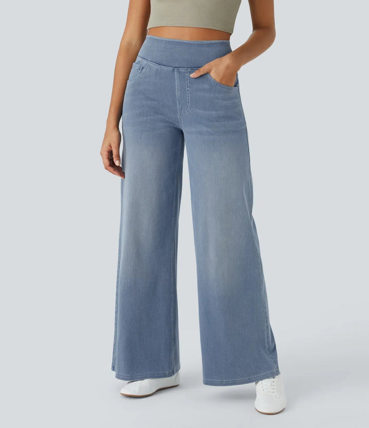 Jean Large Taille Haute à Jambe Évasée Femme