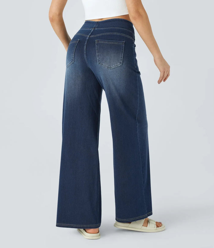 Jean Large Taille Haute à Jambe Évasée Femme