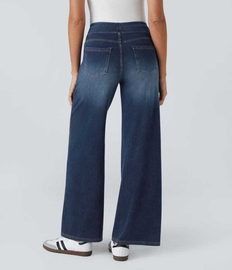 Jean Large Taille Haute à Jambe Évasée Femme