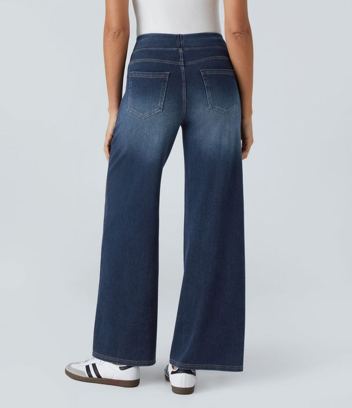 Jean Large Taille Haute à Jambe Évasée Femme