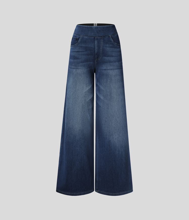 Jean Large Taille Haute à Jambe Évasée Femme