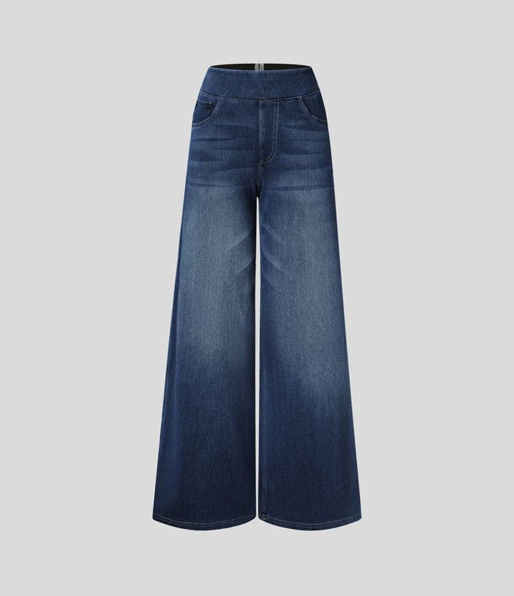 Jean Large Taille Haute à Jambe Évasée Femme