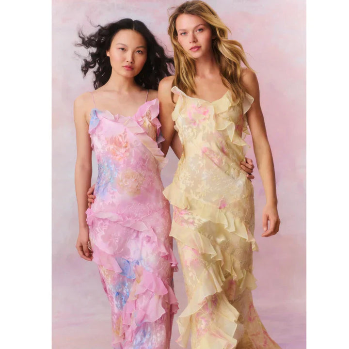 Robe Longue Fleurie Volants Femme