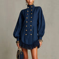 Robe Mini Boutonnée à Col Montant Femme