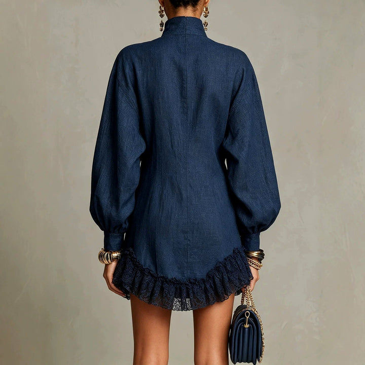 Robe Mini Boutonnée à Col Montant Femme