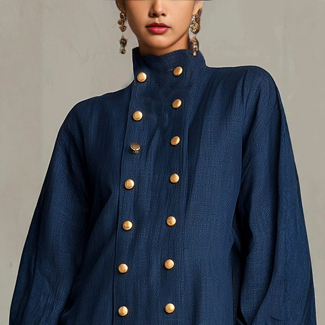 Robe Mini Boutonnée à Col Montant Femme