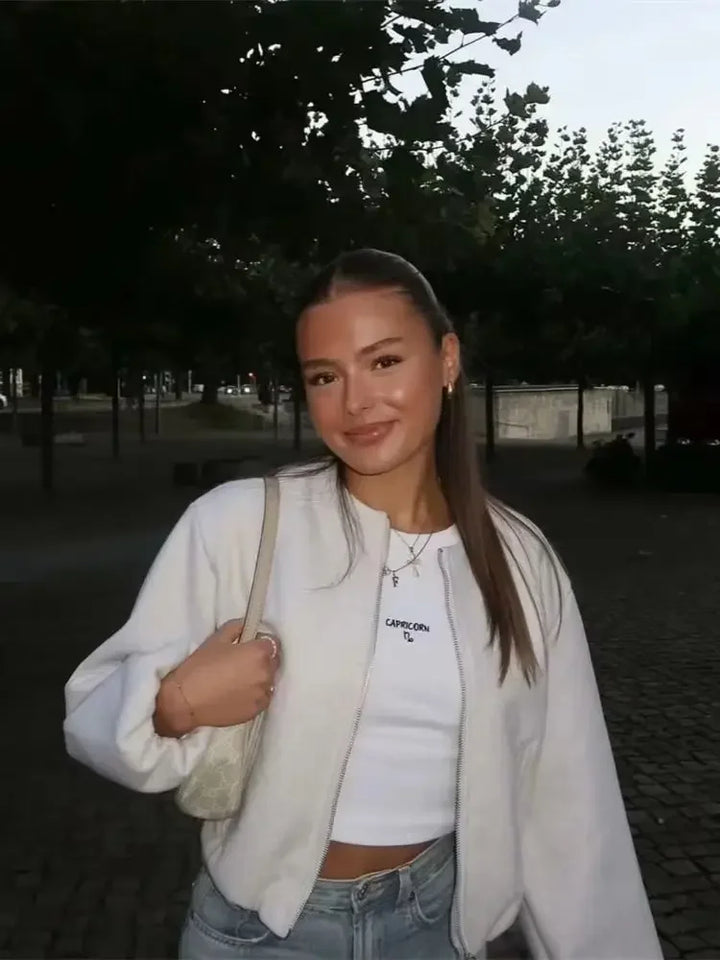 Veste Bomber Zippée à Manches Ballon Femme