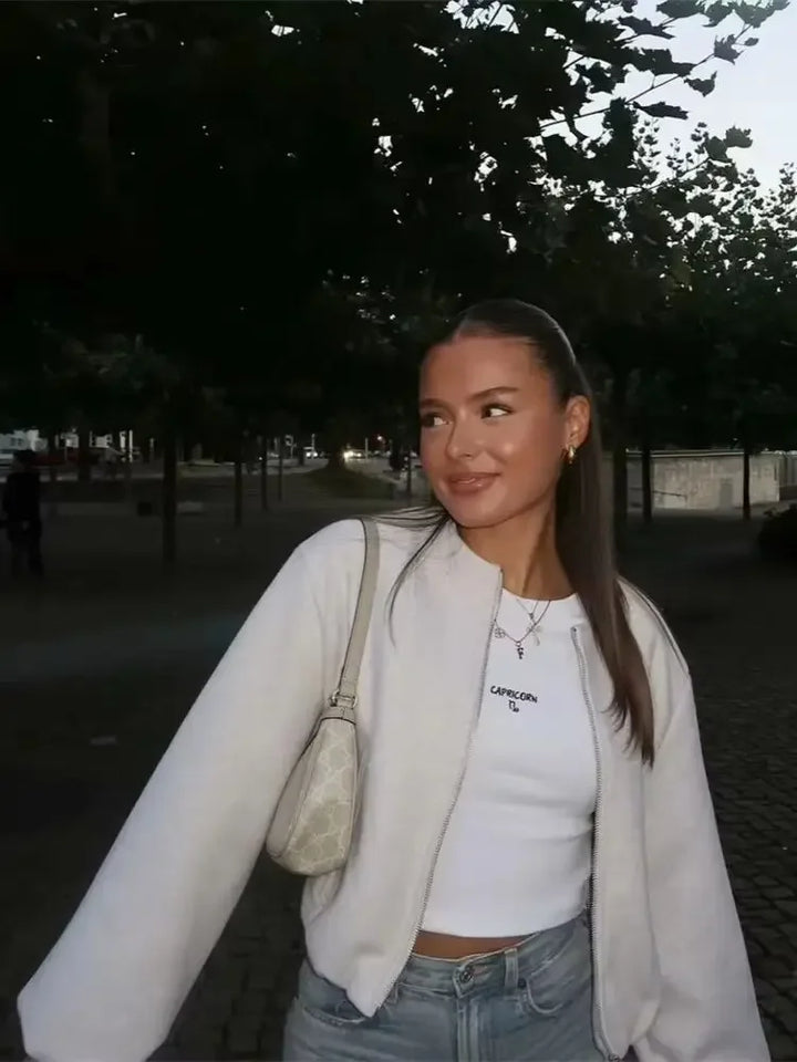 Veste Bomber Zippée à Manches Ballon Femme