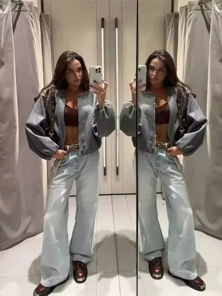 Veste Bomber Zippée à Manches Ballon Femme