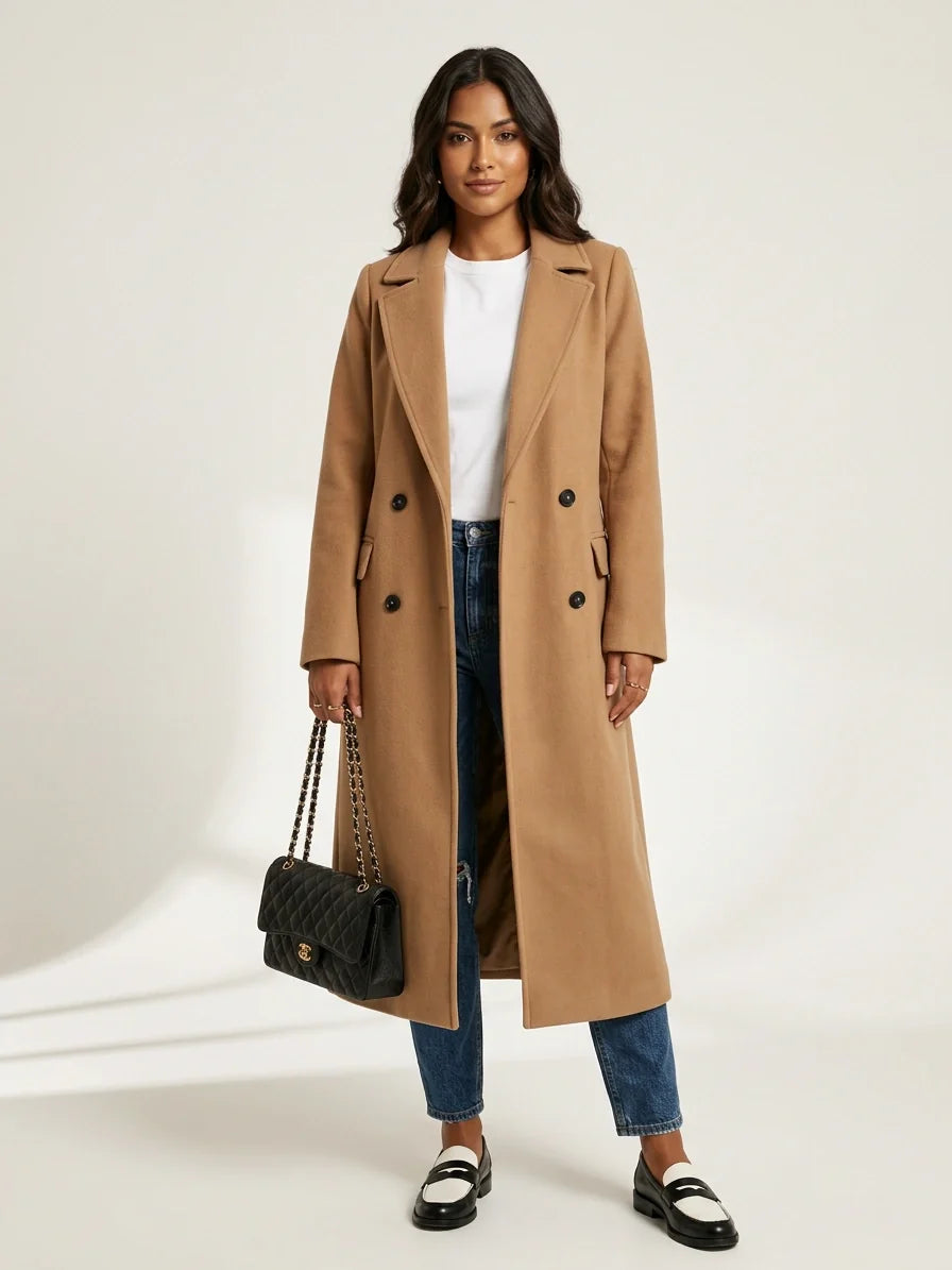 Trench Long Ceinturé à Revers Femme
