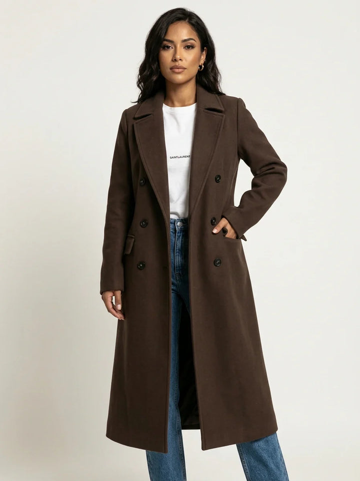 Trench Long Ceinturé à Revers Femme